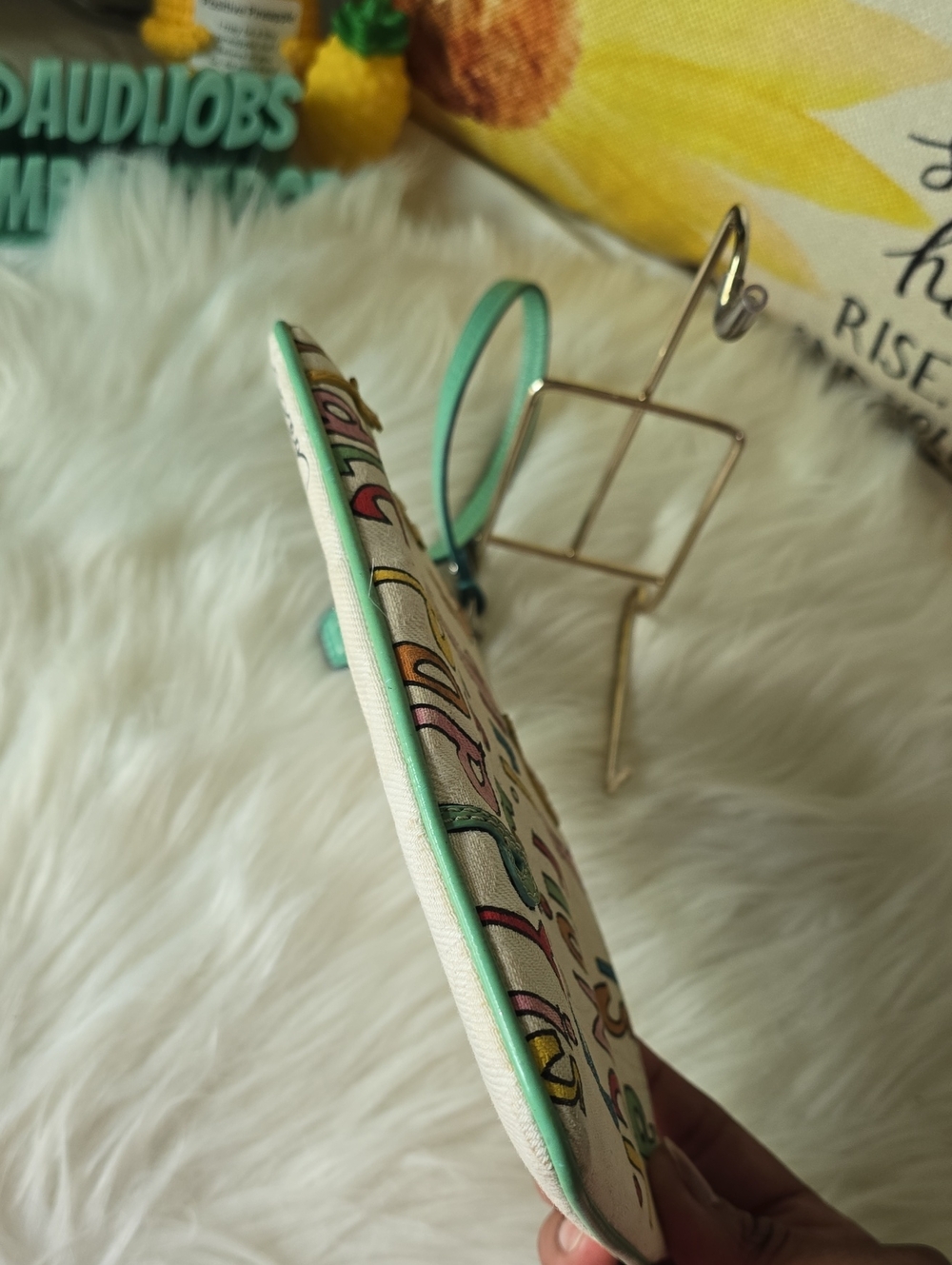 Coach POPPY Lettered Canvas Wristlet in Cream with Multicolor Raised Accents - Picture 5 of 16